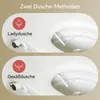 A split image showing two different shower functions of a bidet toilet seat. Produktbild-Vorschau