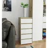 A modern living room scene with a grey sofa and a chest of drawers next to a tall cabinet. Produktbild-Vorschau