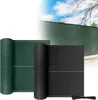 Two rolled-up privacy screens, one green and one black, are displayed in the foreground, with a larger green privacy screen installed on a fence in the background. Produktbild-Vorschau