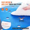 A close-up of a blue EVA seat cushion with water droplets, showing drainage holes and a hand wiping it with a white cloth. Podgląd zdjęcia produktu