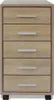 A front view of a light brown wooden filing cabinet with five drawers and silver handles, set against a light gray background. The cabinet has small black wheels at the bottom. Náhled obrázku produktu