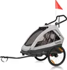 A gray and white Lionelo Cama 2-in-1 child trailer for cycling and walking, shown on a white background. Produktbild-Vorschau