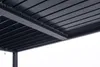 Close-up view of the underside of a gray aluminum pergola roof structure, showing the slatted design and support beams. Produktbild-Vorschau
