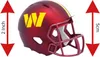 A close-up side view of a maroon football helmet with a yellow 'W' logo and a yellow stripe. Podgląd zdjęcia produktu