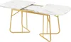 A white marble-effect extendable dining table with gold metal legs, shown in an extended state. Anteprima dell’immagine prodotto