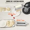 A close-up view of a pasta maker attachment for a stand mixer, with examples of pasta shapes and measurements. Náhľad obrázku produktu