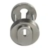 A close-up, studio shot of a stainless steel door escutcheon with a keyhole. Produktbild-Vorschau