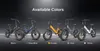 A row of five electric bikes in different colors, with their corresponding color names displayed below. Produktbild-Vorschau