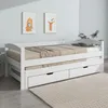 A white daybed with two drawers is shown in a room with light blue walls and two framed pictures on the wall. Produktbild-Vorschau