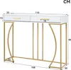 A white and gold console table with dimensions shown. Anteprima dell’immagine prodotto