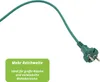 A green power cord with a plug is shown against a white background, with a green overlay box containing text. Produktbild-Vorschau