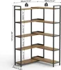 A corner bookshelf with dimensions and weight capacity indicated. Produktbild-Vorschau