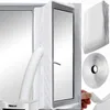 A collage showing a window sealing kit for a portable air conditioner, including the sealing fabric, a flexible hose, and adhesive tape. Podgląd zdjęcia produktu