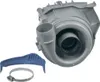 A gray dishwasher pump with a blue plastic guard and a silver clamp. Produktbild-Vorschau