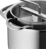 A close-up view of a stainless steel food mill. Produktbild-Vorschau