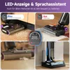 A collage of images showing a wet and dry vacuum cleaner in different modes and scenarios, including close-ups of its features and a digital display. Produktbild-Vorschau