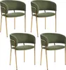 Four green dining chairs with gold legs are arranged in a grid on a white background. Voir les images du produit