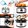 A collage of four images demonstrating how to use an egg cooker. Produktbild-Vorschau