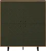 A dark green cabinet with a textured front and wooden frame, set against a white background. Produktbild-Vorschau