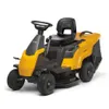 A yellow and gray riding lawn mower is shown from a three-quarter front angle against a white background. Produktbild-Vorschau