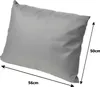 A grey cushion with dimensions indicated by arrows and text. Voir les images du produit