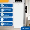 A white refrigerator with feature callouts on the left and dimensions shown. Produktbild-Vorschau