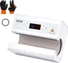 A white heat press machine with a digital display and included accessories like gloves and a ring. Produktbild-Vorschau