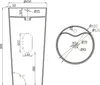 Technical drawing of a freestanding washbasin with dimensions and angles. Produktbild-Vorschau