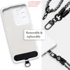 A collage showing a phone case with a detachable lanyard and close-ups of the lanyard attachments. Produktbild-Vorschau