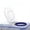 A close-up view of the lid and opening of a clear plastic food storage container with a blue seal. Produktbild-Vorschau