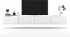 A white TV stand with a television on top and decorative items on the side. Produktbild-Vorschau