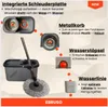 A marketing image showcasing a mop bucket set with various features highlighted. Produktbild-Vorschau