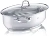 A stainless steel oval pot with a glass lid and handles, shown on a white background. Produktbild-Vorschau