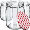 A group of clear glass jars with a red and white checkered lid in the foreground. Anteprima dell’immagine prodotto