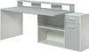 A white and light gray desk with shelves and drawers, shown against a white background. Produktbild-Vorschau