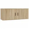 A wooden TV wall cabinet with two doors and black handles, shown against a white background. Voir les images du produit