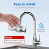 A hand is shown attaching a water filter to a kitchen faucet. Text overlays provide installation instructions and usage notes. Náhled obrázku produktu