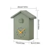 A green cuckoo clock with orange hands and numbers, shown with dimensions indicated by measurement lines and text. Náhľad obrázku produktu