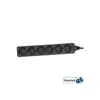 A black power strip with six outlets is shown horizontally against a white background. A logo is visible in the bottom right corner. Produktbild-Vorschau