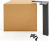 A cardboard box, a black furniture leg, and screws on a white background. Produktbild-Vorschau