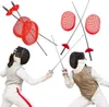 Two fencers in protective gear are engaged in a duel, with fencing equipment scattered around them. Anteprima dell’immagine prodotto