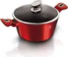 A red pot with a glass lid and silver handle, shown on a white background. Produktbild-Vorschau