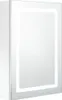 A product shot of a white LED bathroom mirror cabinet. Produktbild-Vorschau
