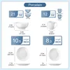 A size chart showing dimensions and capacities of porcelain tableware. Náhled obrázku produktu