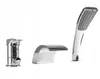A set of three chrome bathroom fixtures: a faucet, a waterfall spout, and a handheld shower head, arranged against a white background. Podgląd zdjęcia produktu