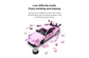A pink toy sports car with scattered building blocks around it, accompanied by marketing text. Voir les images du produit