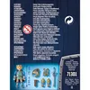 The image shows the packaging of a PLAYMOBIL toy set, featuring warnings and product information in multiple languages, along with a depiction of the toy figure and its accessories. Produktbild-Vorschau