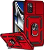 A red phone case with a sliding camera cover and a ring holder is shown against a white background. Another view of the case is shown in the foreground.