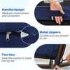 Collage of close-up images highlighting features of a dark blue cushion set for outdoor furniture. Produktbild-Vorschau