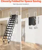A split image showing a foldable attic ladder in both extended and folded states, with dimensions indicated. Anteprima dell’immagine prodotto
